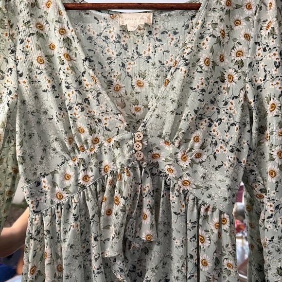 Altar'd State Sage Pastel Green Floral Long Sleeve Ruffle Maxi Dress - Picture 5 of 10